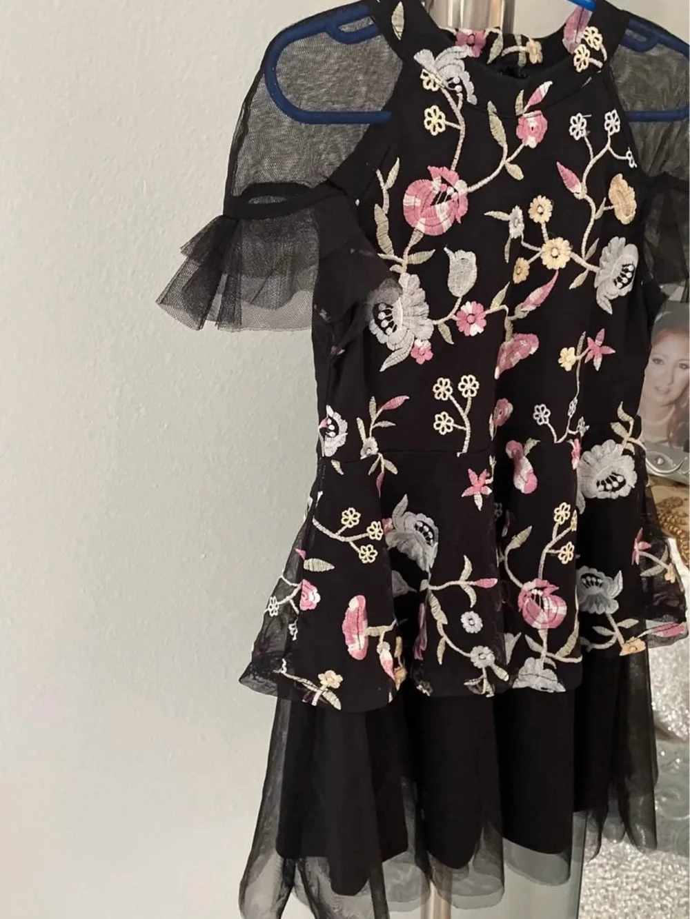 Pippa & Julie Black Floral Embroidered Cold-Shoulder Peplum Dress